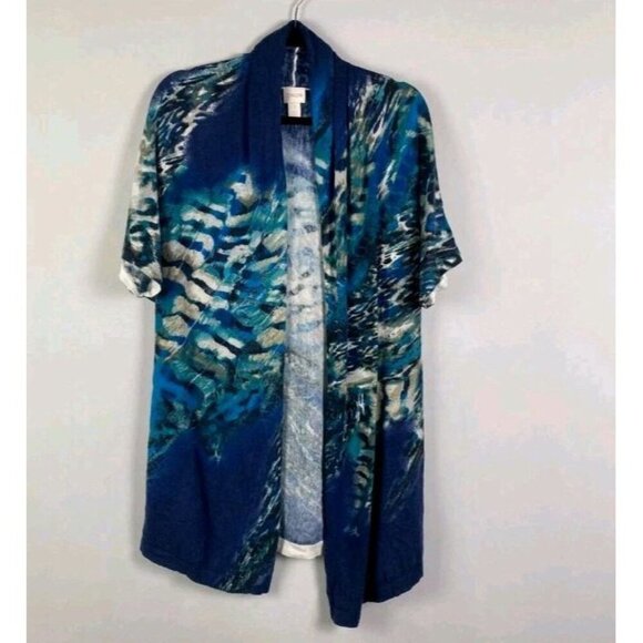 Chicos Fierce Blues Kandyce Cardigan Size 1 US Medium Short Sleeve Open Front - Picture 12 of 12